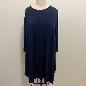 Navy Blue Long Sleeve Boat Neck Dress Made in Italy